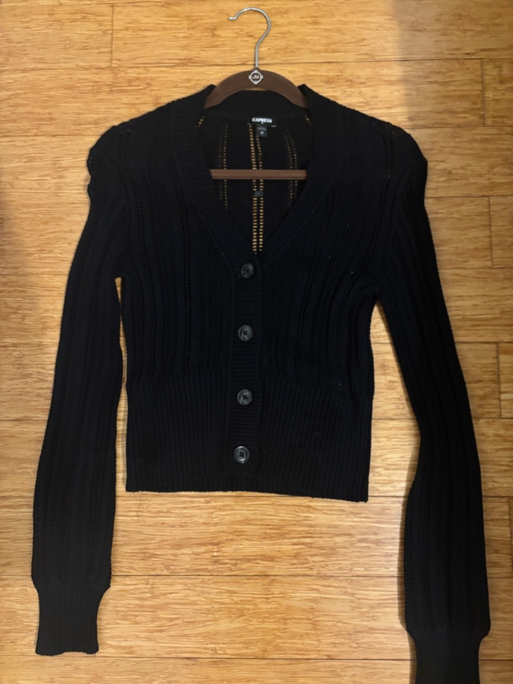 Express Black Ribbed V-Neck Button Cardigan